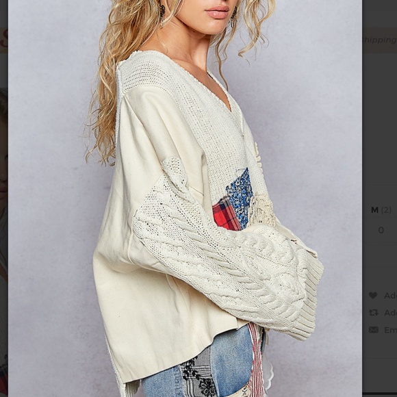 POL “ Luna “ POL V-Neck Sweater in a Twill Mix and Patchwork Detail SR63 - Picture 6 of 8